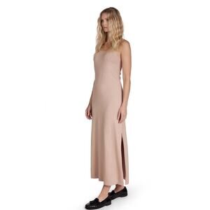 Les Tien XS Nude Tan Sleeveless Maxi Dress Stretch Modal Side Slit Minimalist